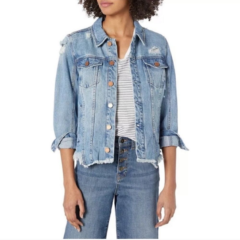 Blank NYC Raw Hem Cropped Distressed Denim Jacket Sz S